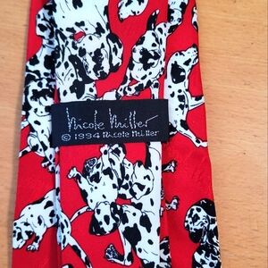 Nicole Miller Red and Black Dalmatian Silk Tie